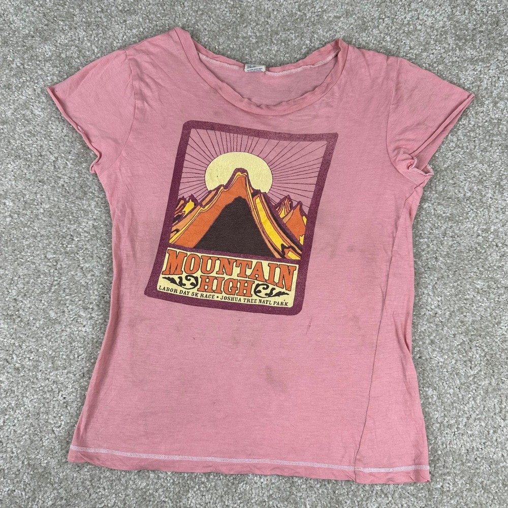 VTG Y2K Hollister Mountain High Joshua Tree Graphic Tee Pink Cotton Slim Fit L
